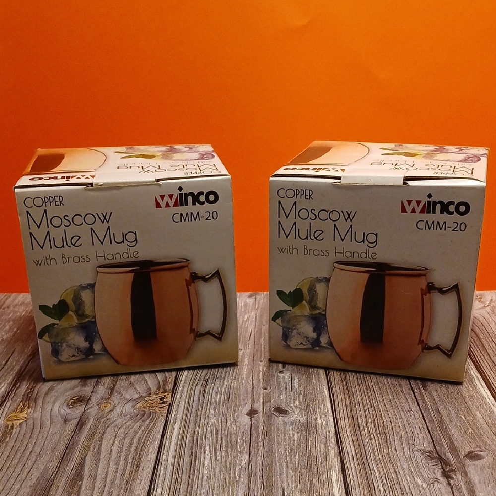 Winco Copper Moscow Mule Mug with Brass Handle NIB 20oz   Set Of 2